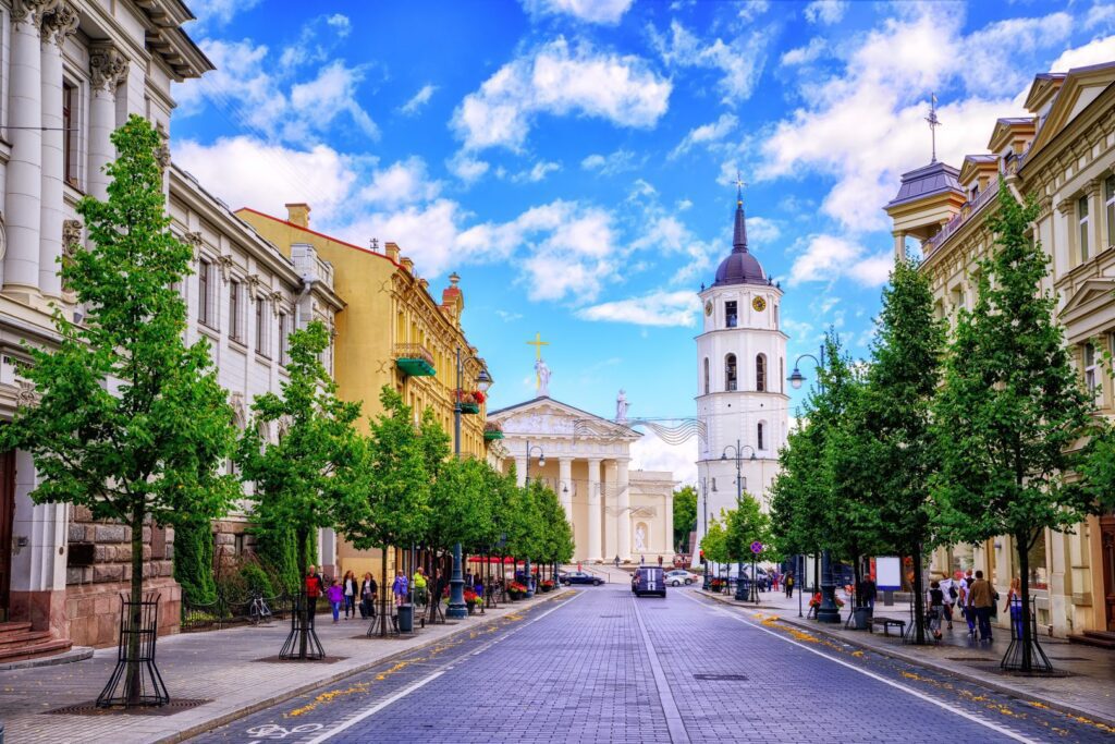 A Street With Trees And Buildings