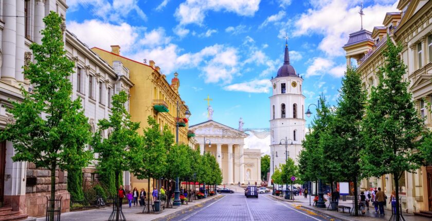 a street with trees and buildings