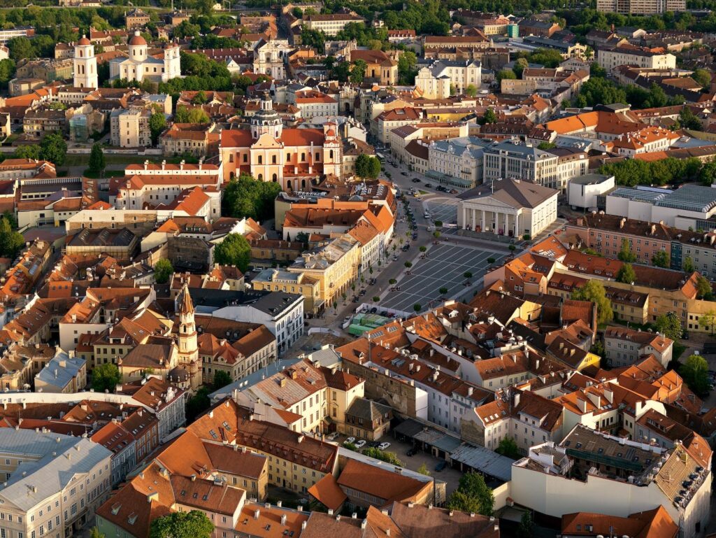 an aerial view of a city