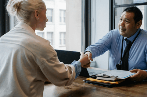 a man and woman shaking hands