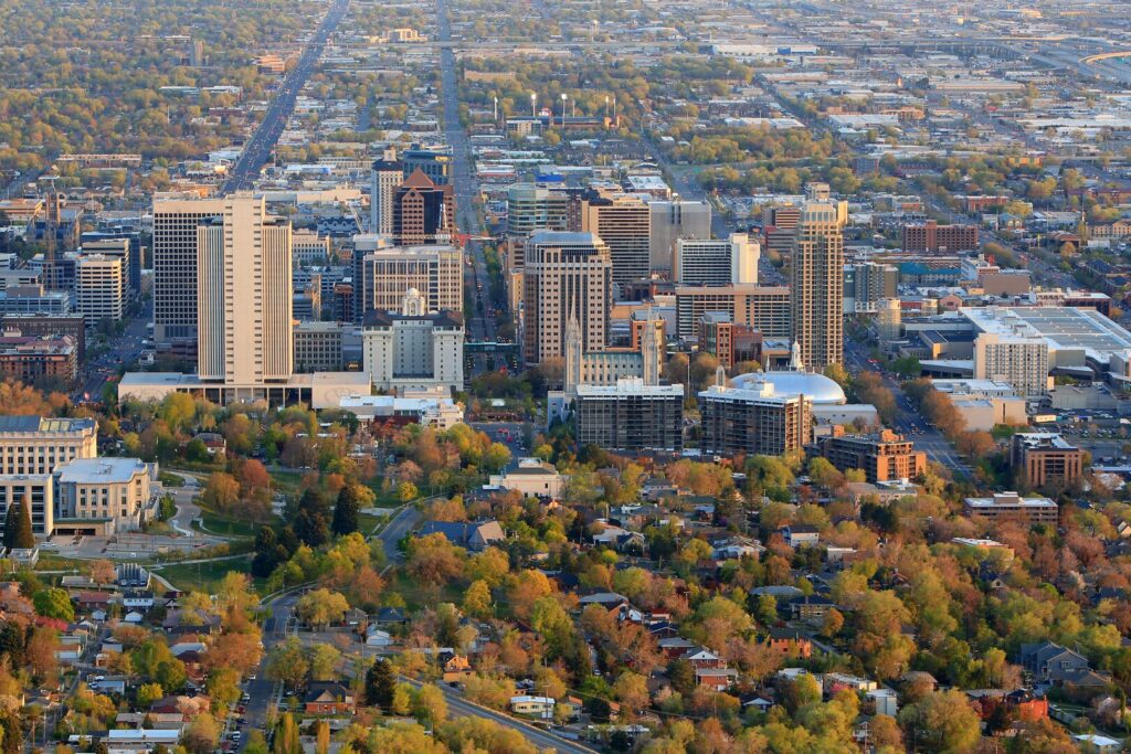 A City With Many Buildings And Trees