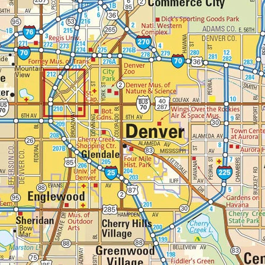 A Map Of Denver With Many Roads