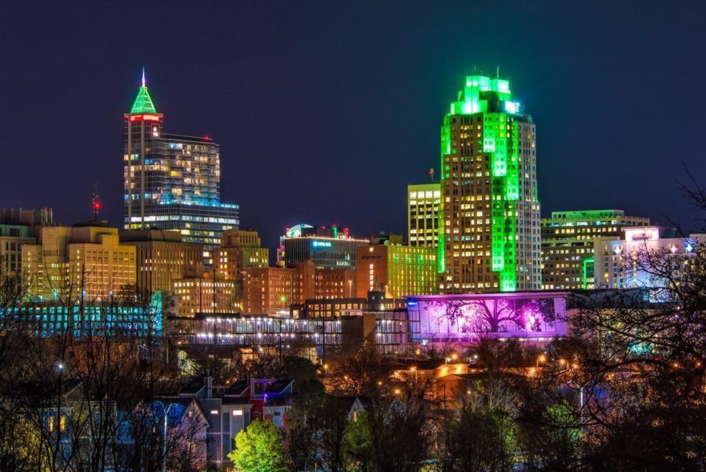 A City Skyline At Night