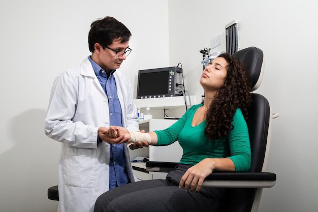 Medium Shot Doctor Examining Bandaged Arm 23 2148231329